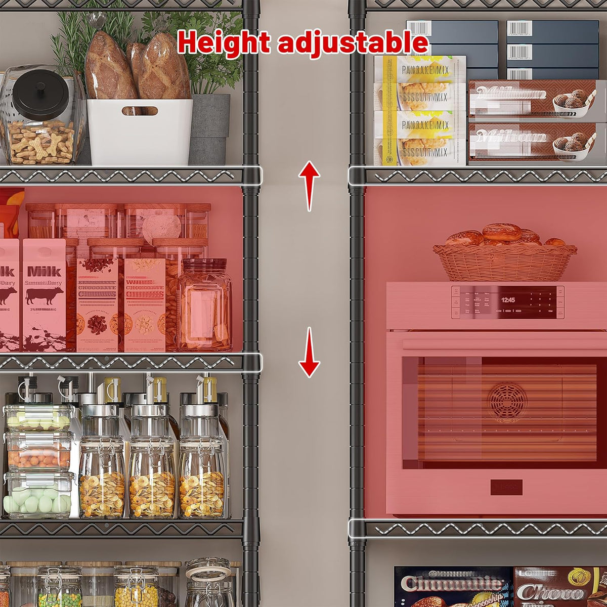 REIBII Heavy Duty 5-Tier Storage Shelves, 45.5''W for Kitchen Garage Retail