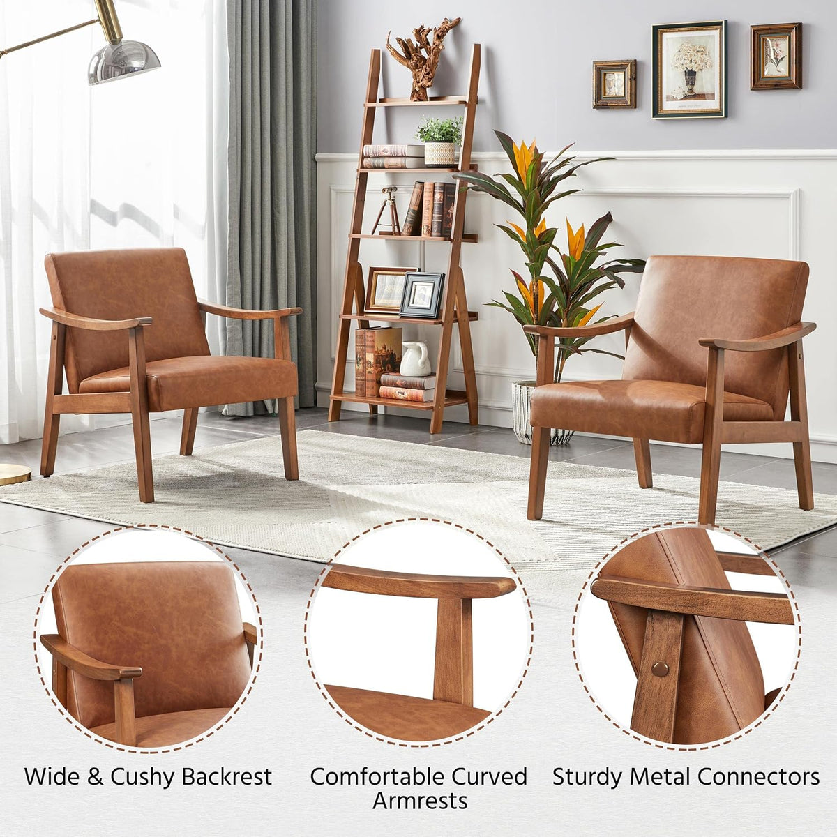 Yaheetech Accent Chairs Set of 2, Mid-Century Armchairs, Light Brown