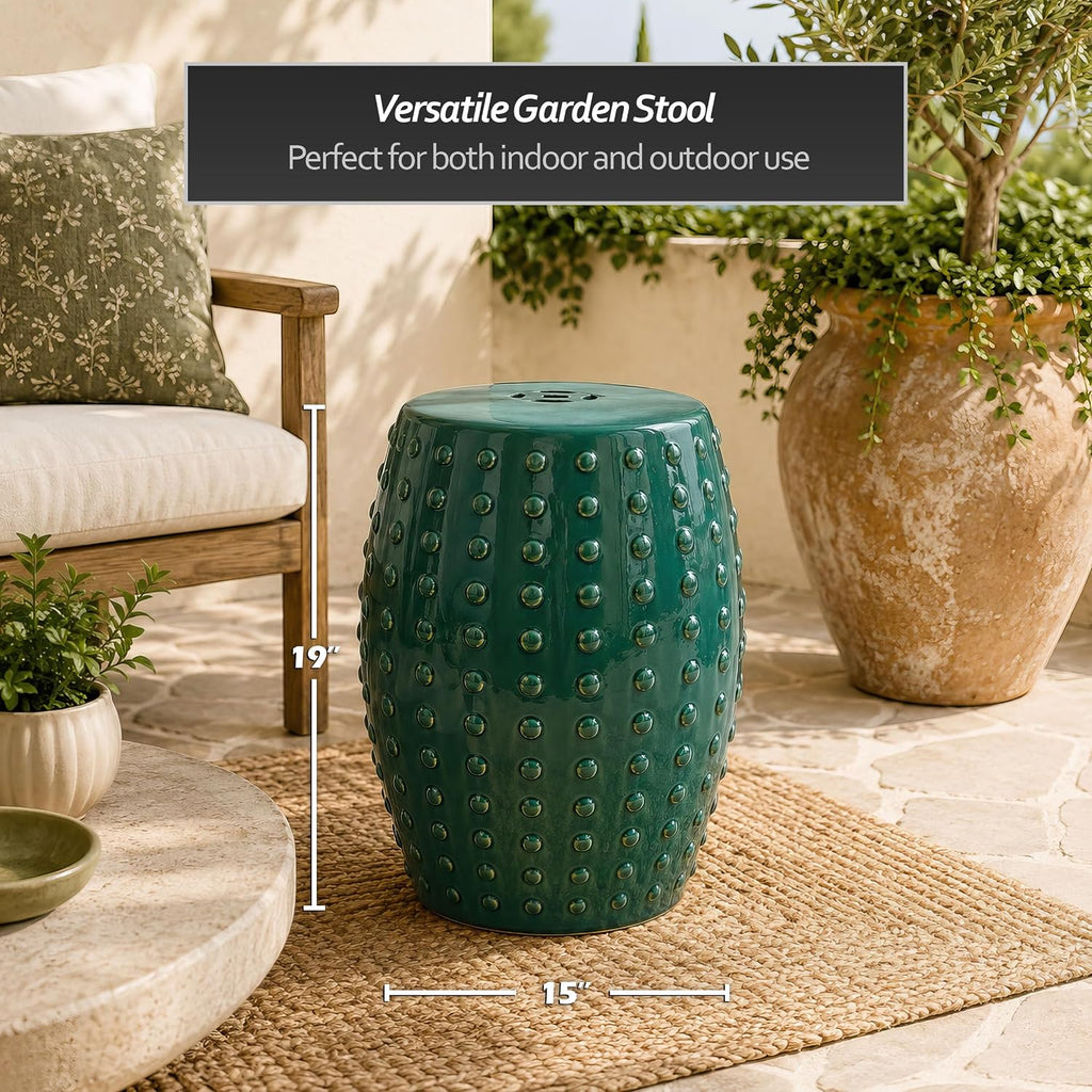 Red Lantern 18" Blue-Green Porcelain Garden Stool