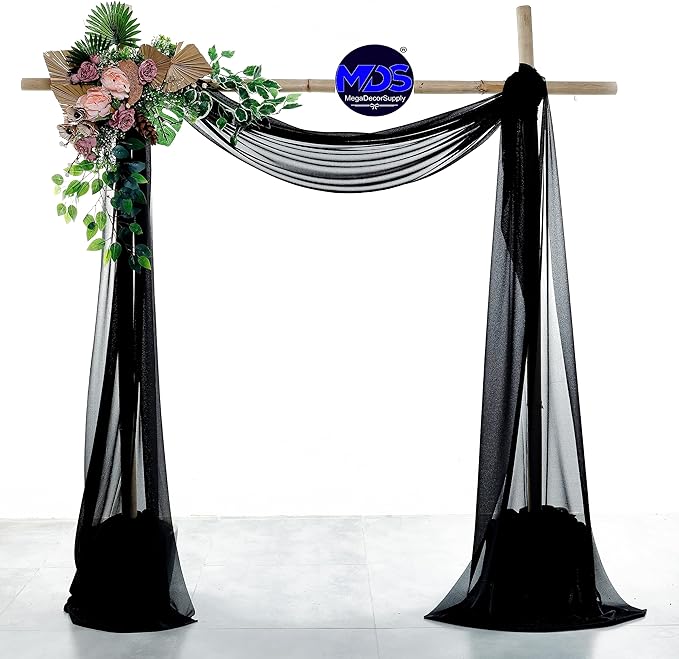 MDS Halloween Chiffon Draping Fabric - 2 Panel, 30" Wide x 30ft Long - Sheer Spooky Arbor & Canopy Drapery for Haunted House Backdrops, Party Ceilings, DIY Costumes & Themed Events - Black (Pack of 2)