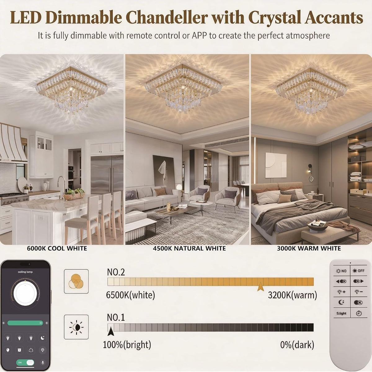 Miuyhji Elegant Crystal Raindrop Ceiling Light Gold Flush Mount Chandelier