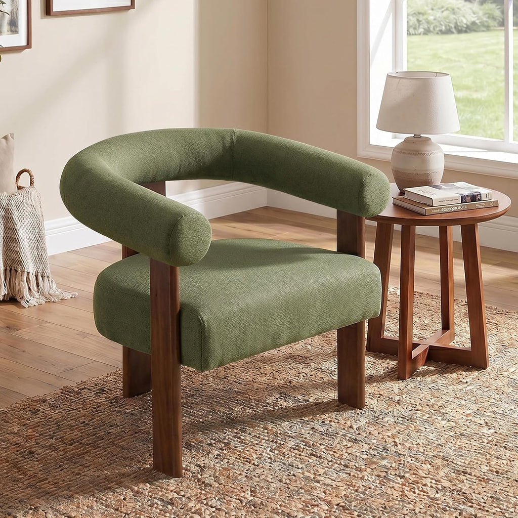 Usaint Upholstered Barrel Accent Chair Set of 2 with Walnut Wood Legs