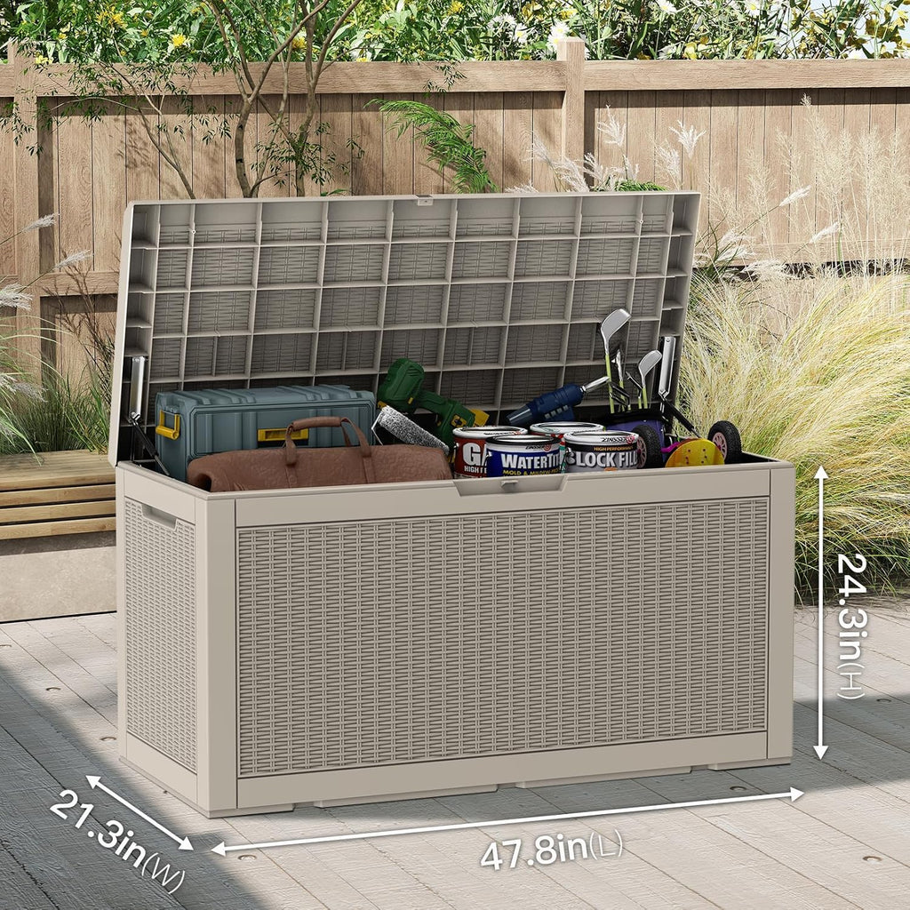 Mars Villa 100 Gallon Deck Box, Outdoor Storage Box, Outside Bin, Grey