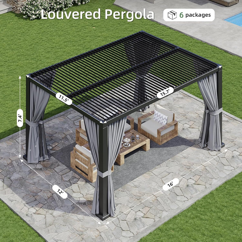 Aoxun Louvered Pergola 12' x16' Full-Aluminum Outdoor Gazebo, Gray