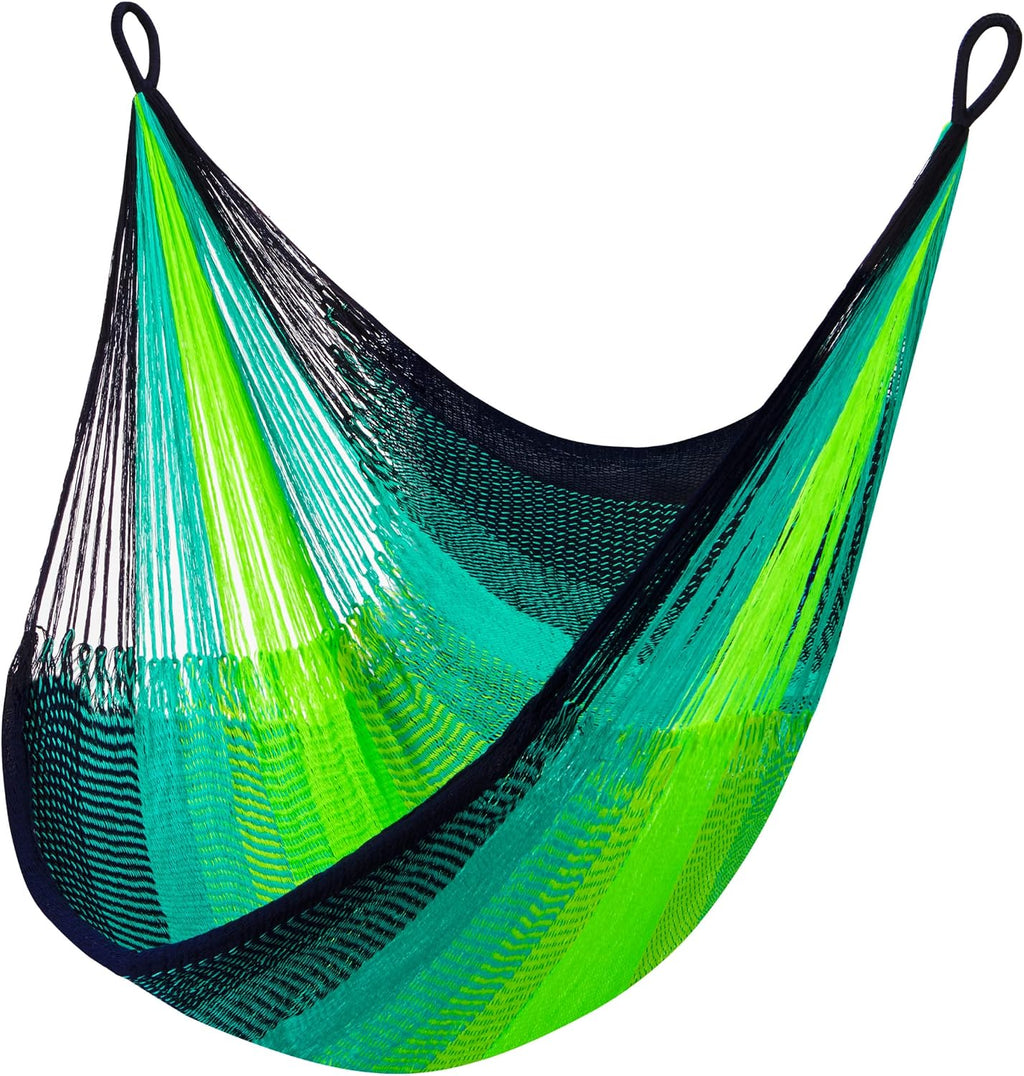 Yellow Leaf Handwoven Hanging Chair - 330 lb - Neon Blue & Turquoise
