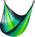 Yellow Leaf Handwoven Hanging Chair - 330 lb - Neon Blue & Turquoise