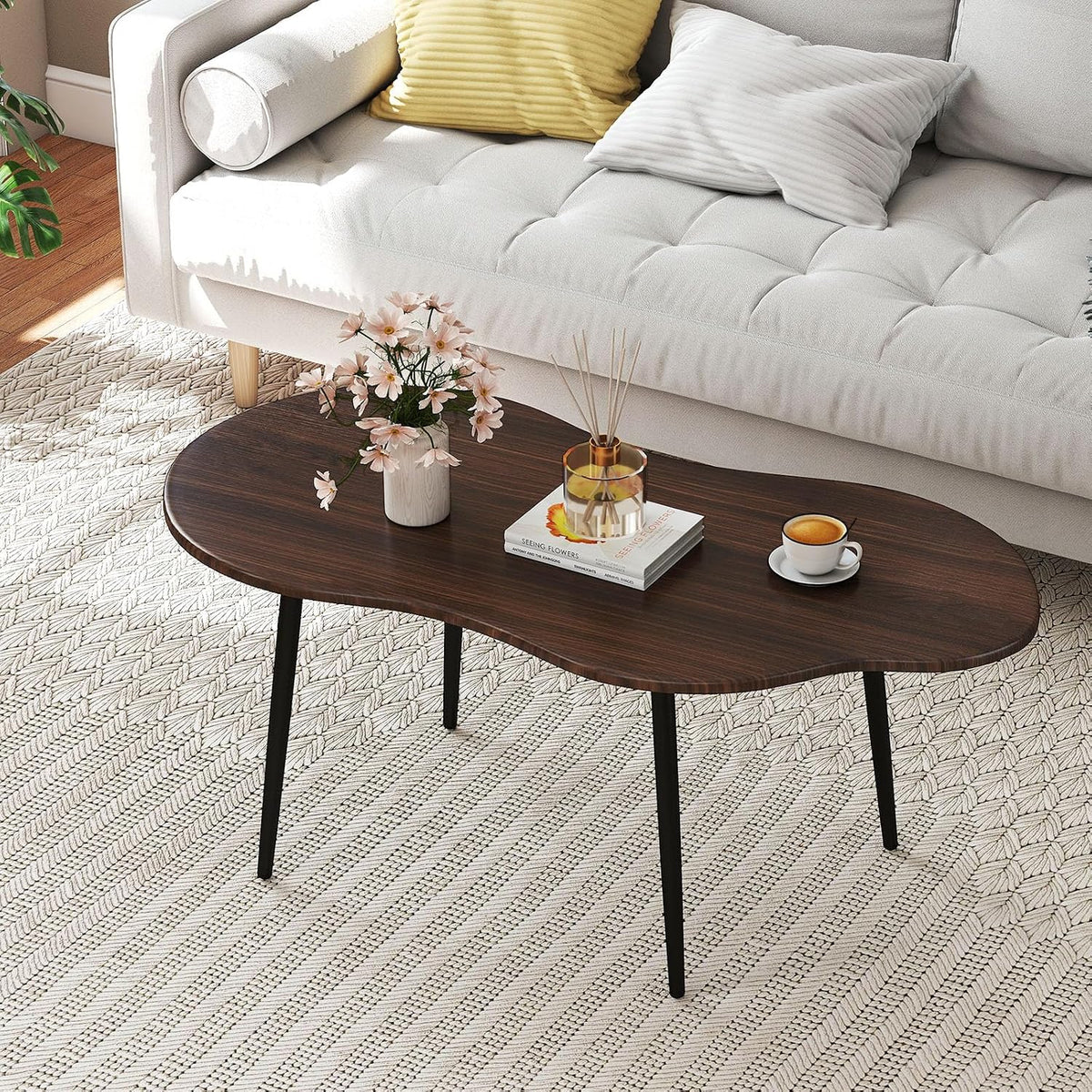 GIANTEX Small Coffee Table, 39.5" Cloud Center Table, Walnut