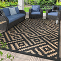 GENIMO 5x8 Outdoor Rug Waterproof, Reversible Mats, Area Rug, Plastic Outside Carpet, Geometric Rv Mat for Patio Camping Rv Picnic Backyard Deck Balcony Porch Beach Trailer (Black & Brown)