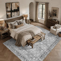 JOOJA 8x10 Grey Vintage Soft Low Pile Non Slip Boho Washable Area Rug