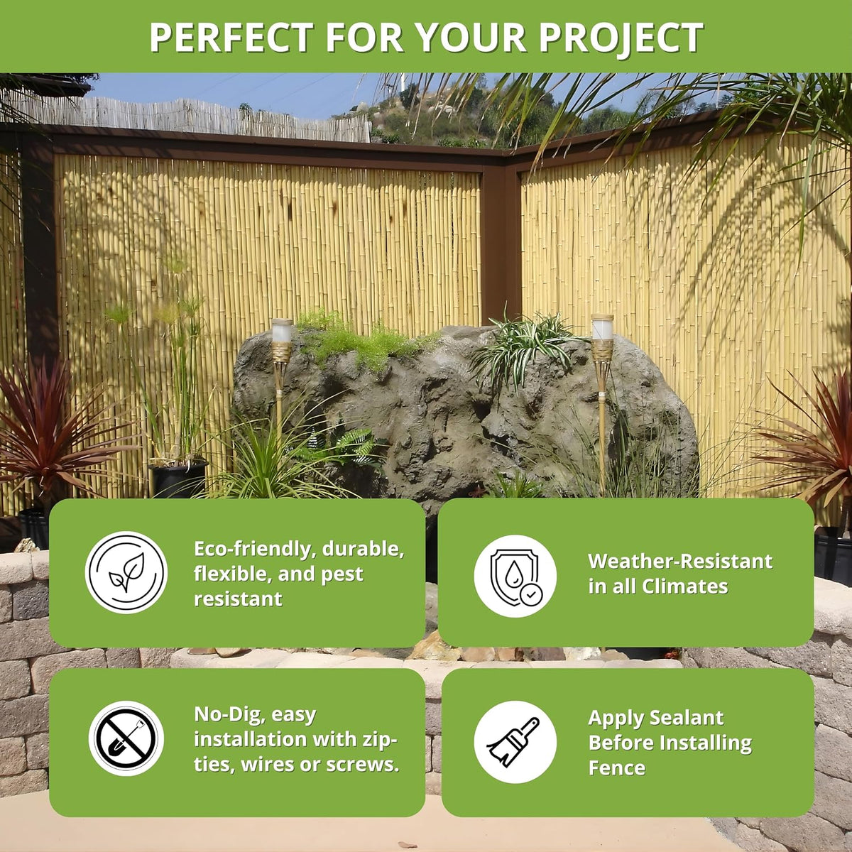 FOREVER BAMBOO Natural Bamboo Fencing Decorative Rolled Fence Panel 1 in D x 6 ft H x 8 ft L
