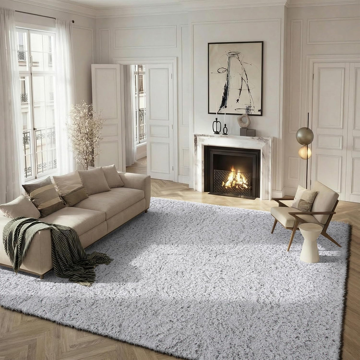 SAFAVIEH Polar Shag Collection Area Rug - 10' x 14', Silver, Solid Glam Design, Non-Shedding & Easy Care, 3-inch Thick Ideal for High Traffic Areas in Living Room, Bedroom (PSG800D)