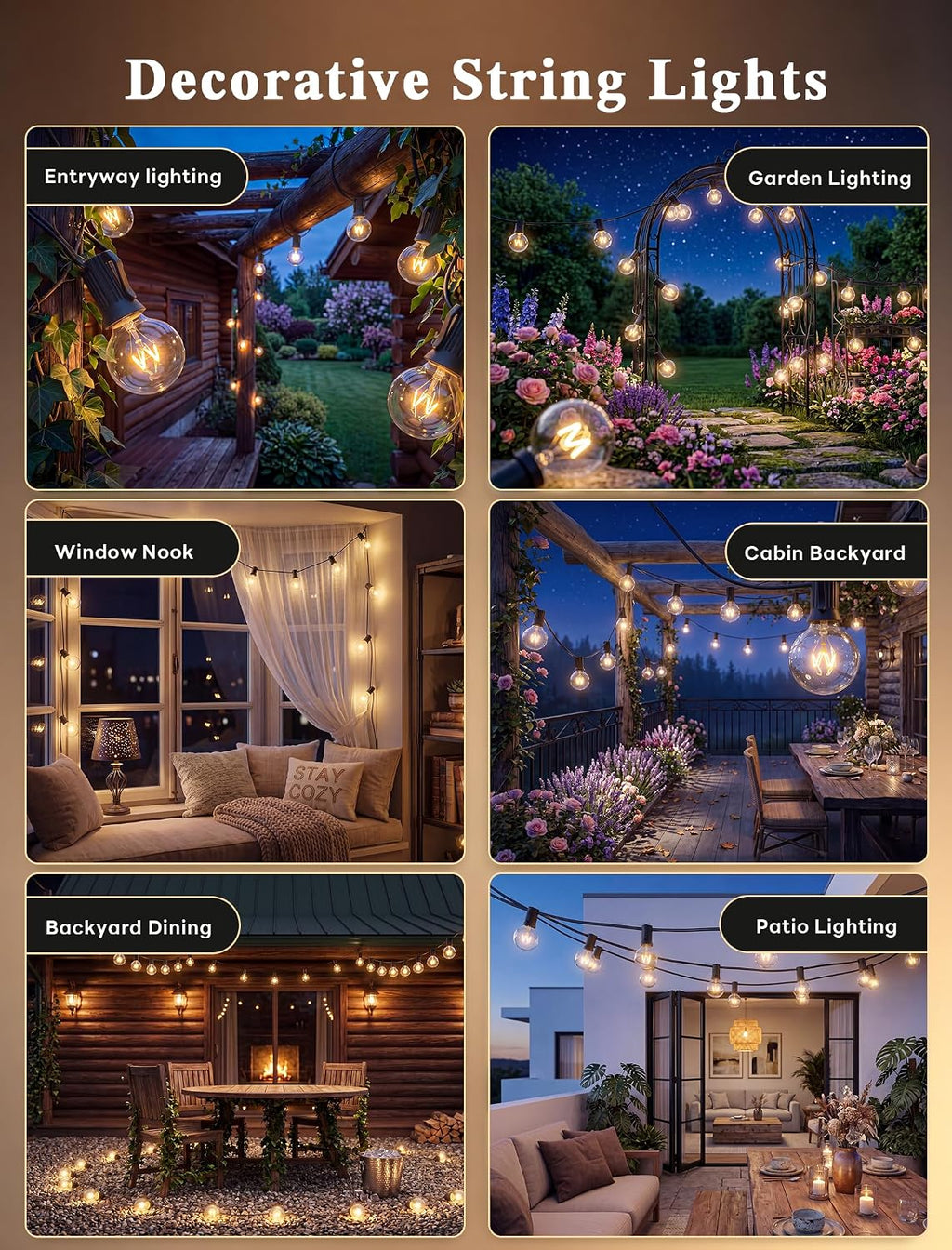 abeja 50ft g40 globe string lights, outdoor patio on a desk or shelf
