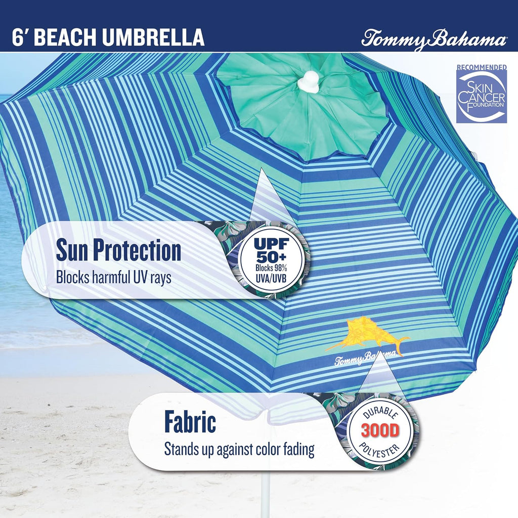 Tommy Bahama Tilt Beach Umbrella, 6 ft Canopy