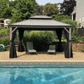 PURPLE LEAF Hardtop Gazebo 11' x 13' Patio Gazebo, Black Curtain & Netting