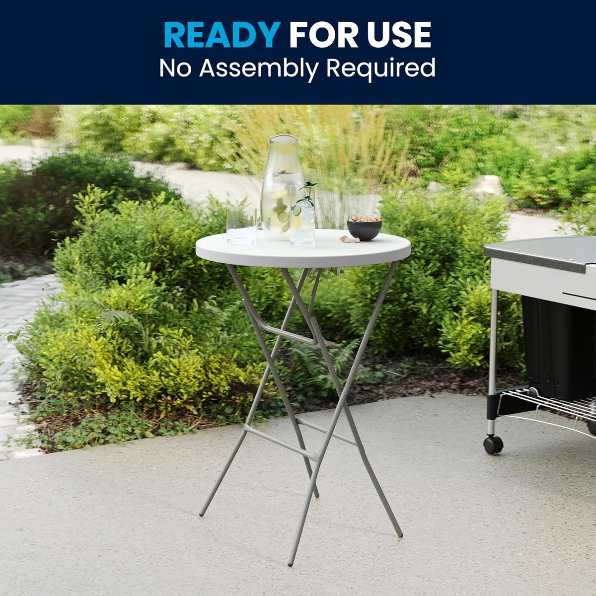 Flash Furniture 2.6-Foot Round Granite White Plastic Folding Table