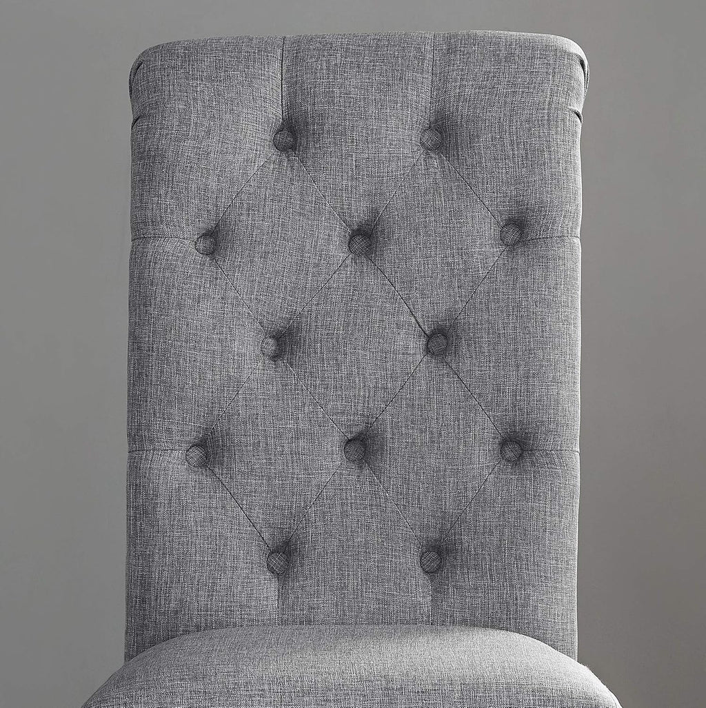 Roundhill Furniture Leviton Solid Wood Tufted Dining Chair, Set of 2, Gray