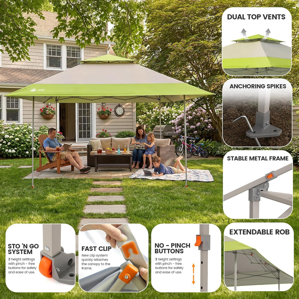 CROWN SHADES 13x13 Pop Up Canopy, Outdoor Foldable Tent, Gray&Green
