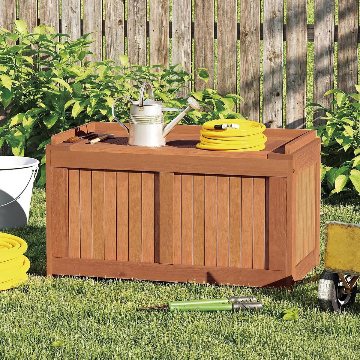 Tangkula 52 Gallon Wood Outdoor Storage Box, 3-in-1 Patio Storage Bench with Flip Top for Cushions, Pool Supplies, Gardening Tools, Outdoor Deck Box for Garden, Backyard, Poolside