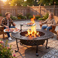 43" Fire Pit, Firepit with Adjustable 2 Grills & Lid & Fire Poker for Patio