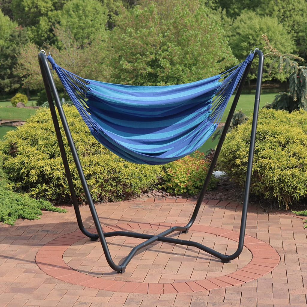 Sunnydaze Hanging Hammock Chair with Stand, Beach Oasis