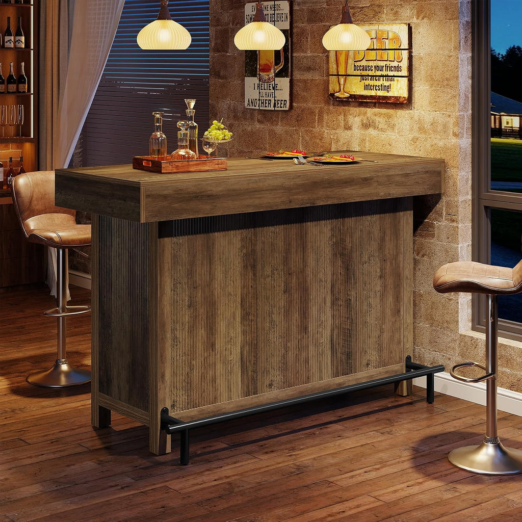 Tribesigns 57.48" Bar Table with Metal Footrest and 2-Tier Storage Shelves