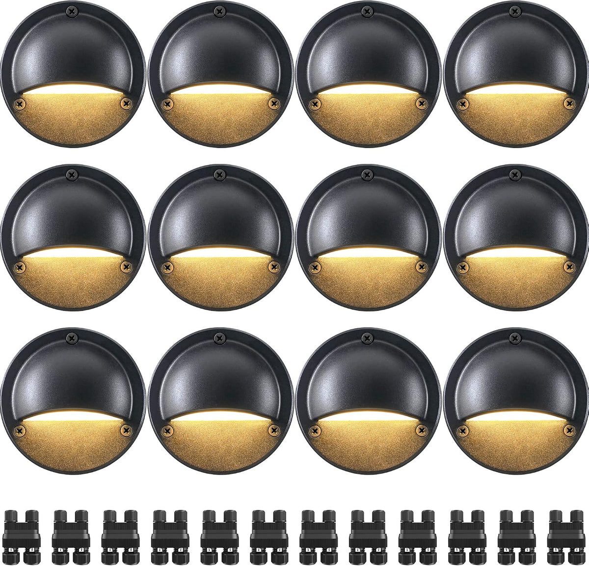 SUNVIE 4" Low Voltage Deck Lights 3000K 5W Black Cast-Aluminum, 12-Pack