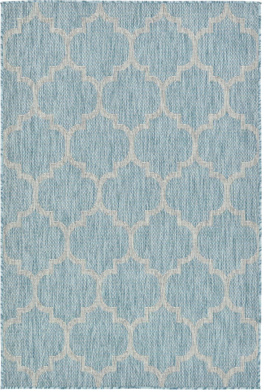 Unique Loom Outdoor Trellis Collection Area Rug (4' 1" x 6' 1" Rectangle, Aquamarine/ Gray)