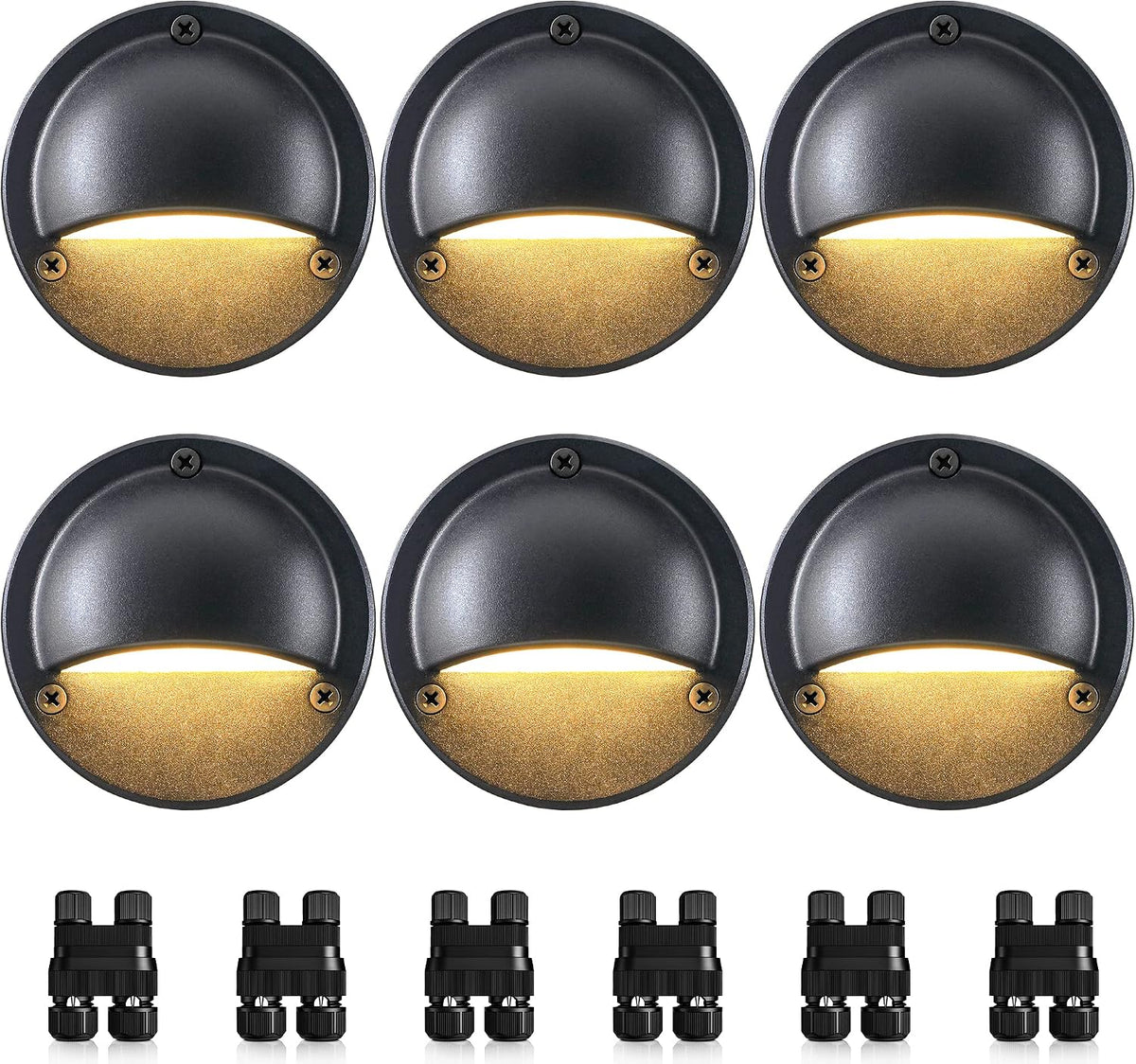 SUNVIE 4" Low Voltage Deck Lights 5W Black Cast-Aluminum 3000K, 6-Pack