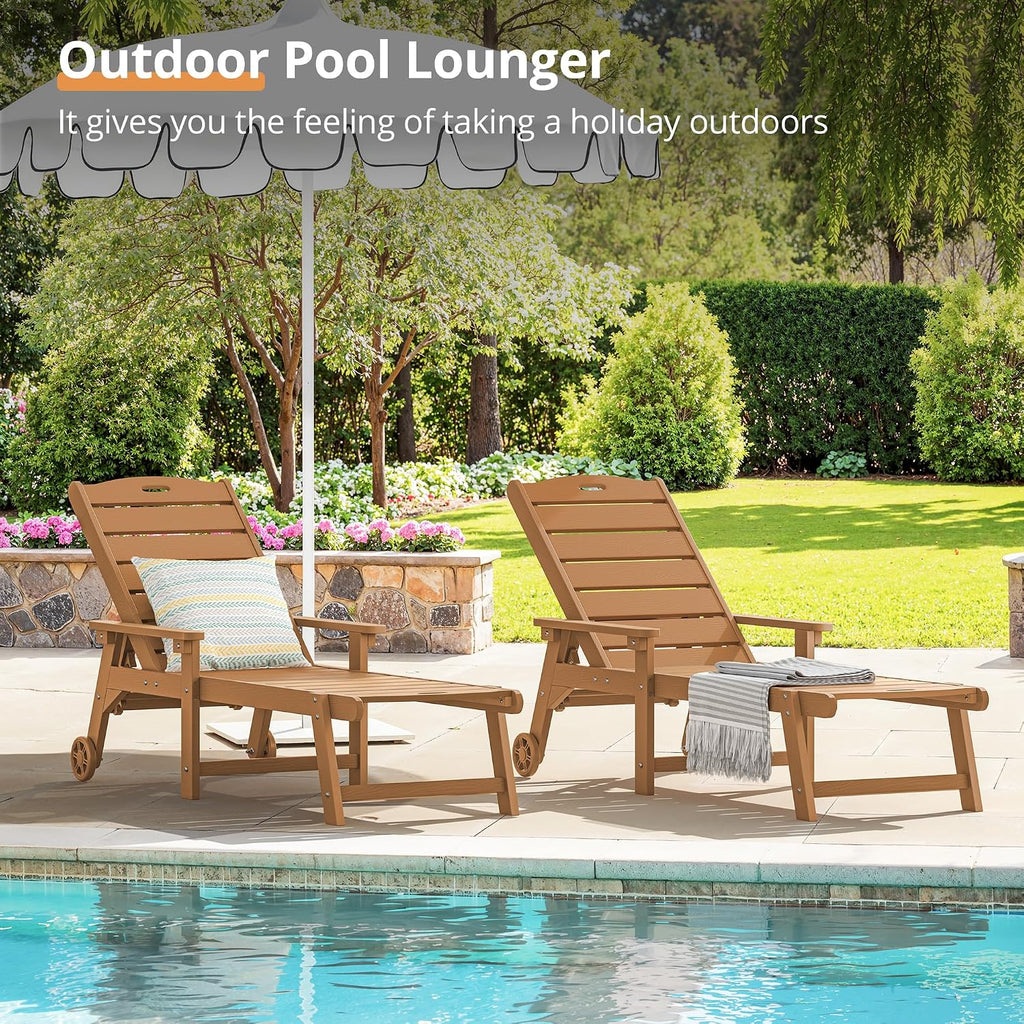 LUE BONA Outdoor Chaise Lounge, 5‑Position, Teak Color