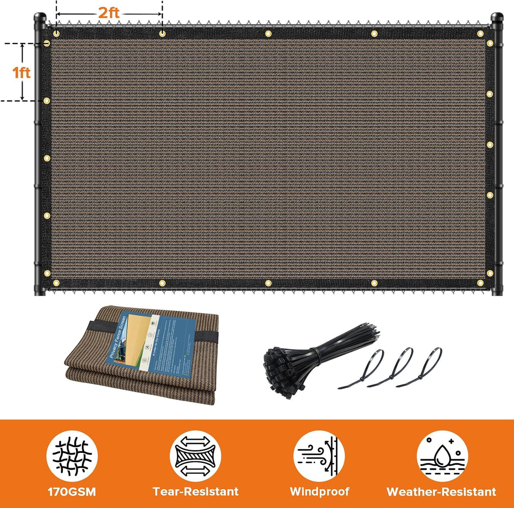 5ftx50ft Fence Privacy Screen Heavy Duty 170 GSM Windscreen & Dustproof Fabric Privacy Screen Covering Mesh Fencing for Outdoor Patio, Balcony, Pool Deck, Brown