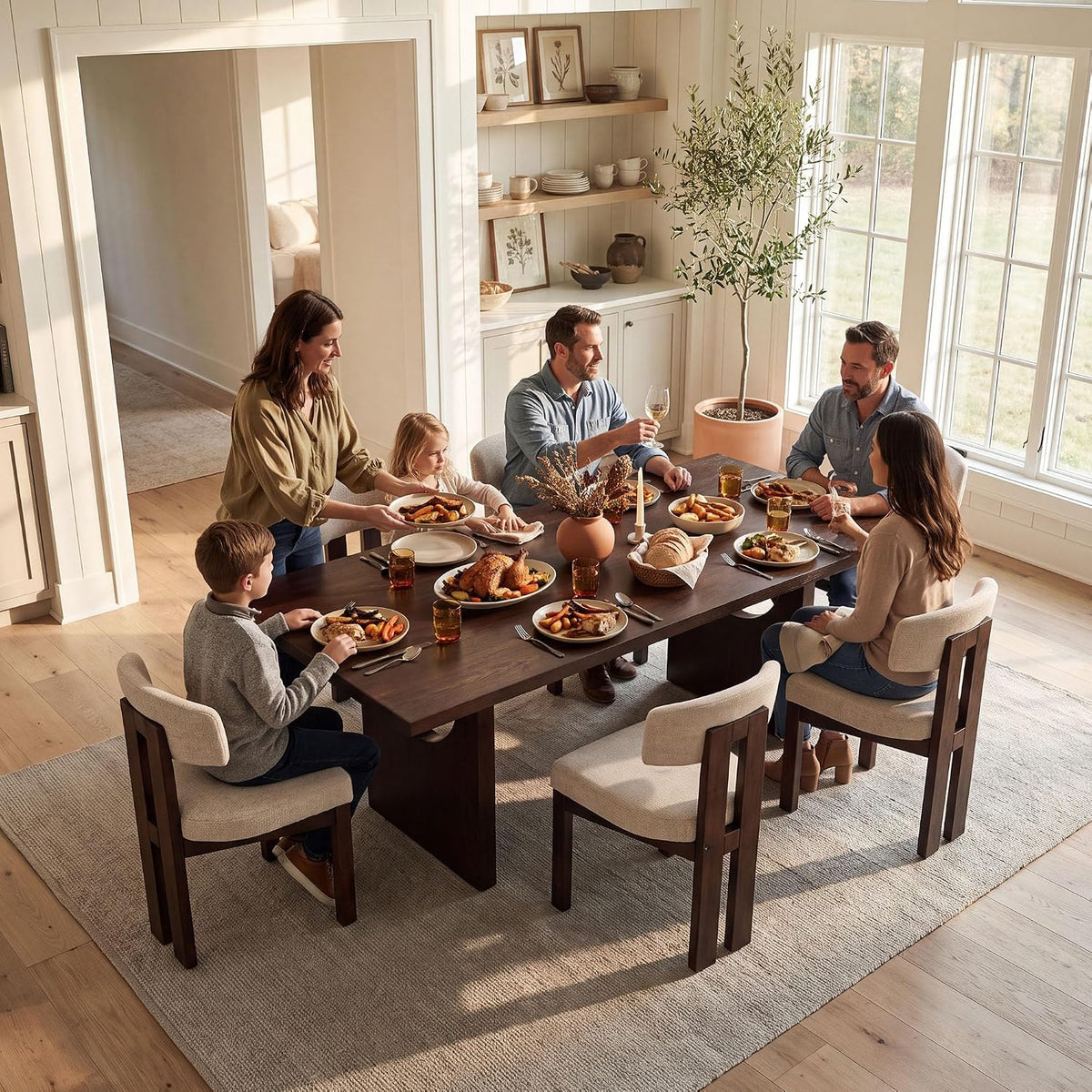 COLAMY ALVORA 72 Inch Dining Table, Rectangular Wood Dining Room Table for 6-8 People, Modern Farmhouse Kitchen Table, Natural Oak Veneer, Stable Heavy Duty Frame,Walnut