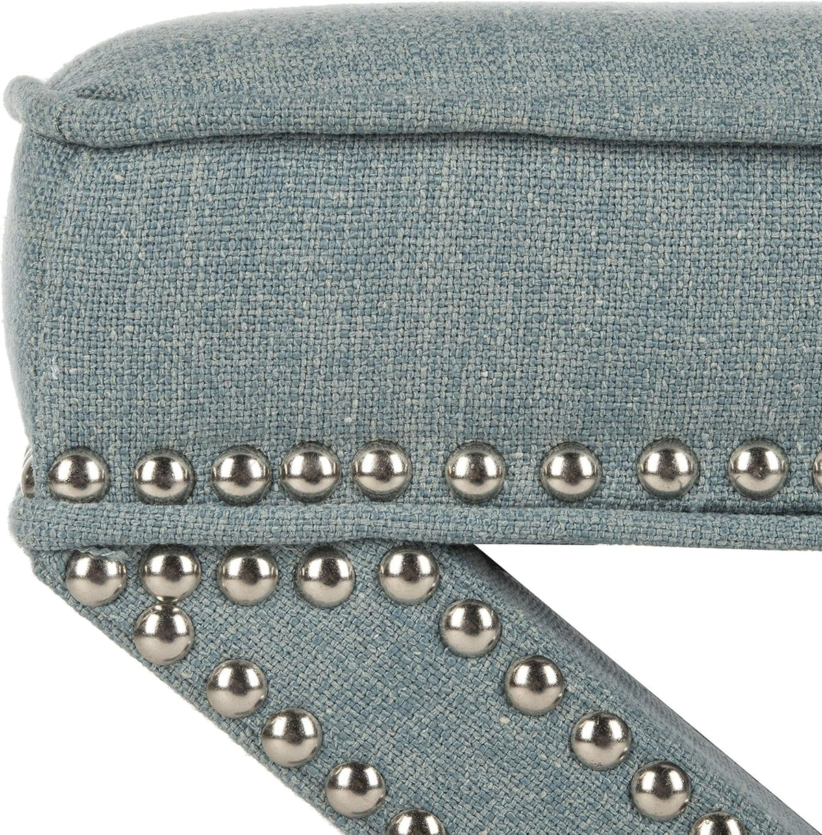 Safavieh Home Collection Palmer Sky Blue with Silver Nailhead Trim X-Bench Ottoman