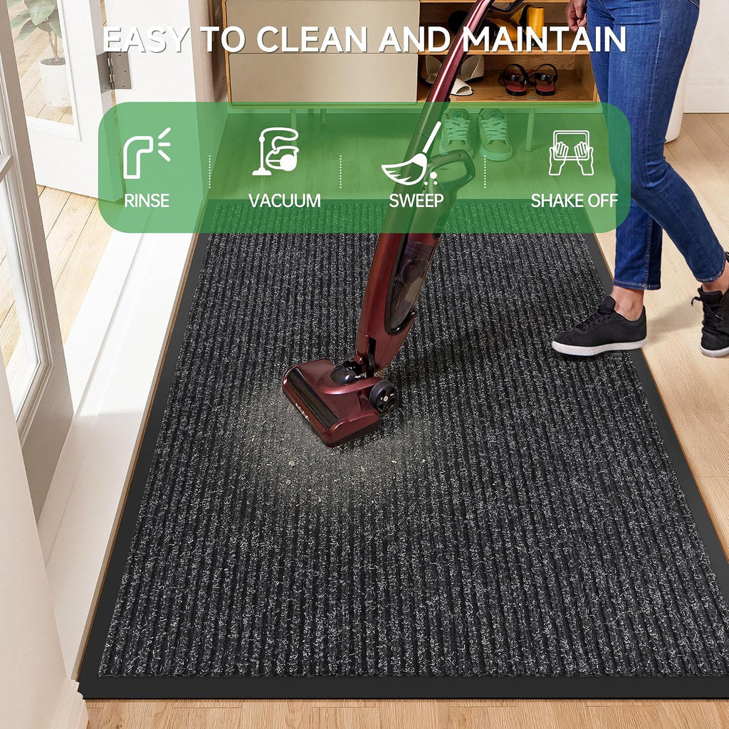 100pointONE Front Door Mat, Heavy Duty Indoor Outdoor Doormat for Entryway, 120" x 36" Low Profile Outdoor Mats for Home Entrance, Stain and Fade Resistant Welcome Mat for High Traffic Area, Black