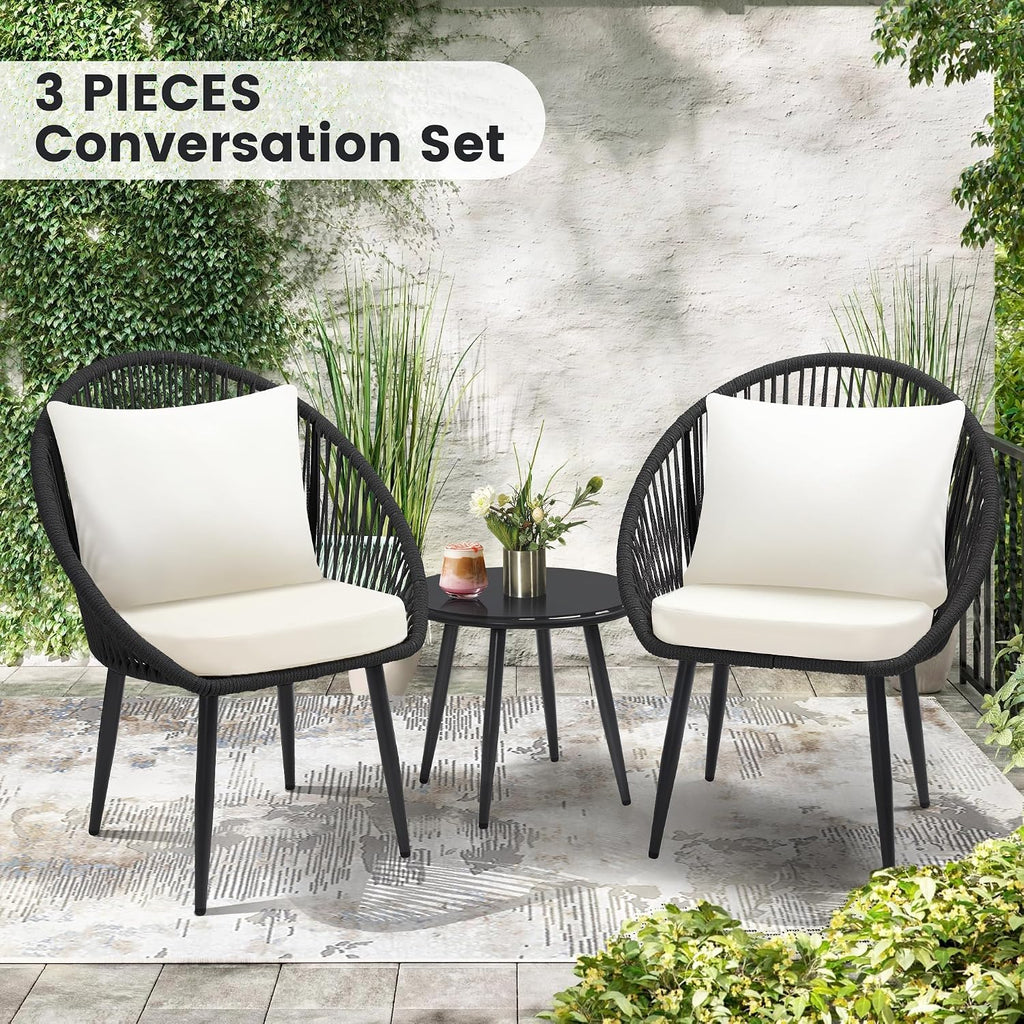 wildformers 3-piece bistro set, woven rope chair with shown in use