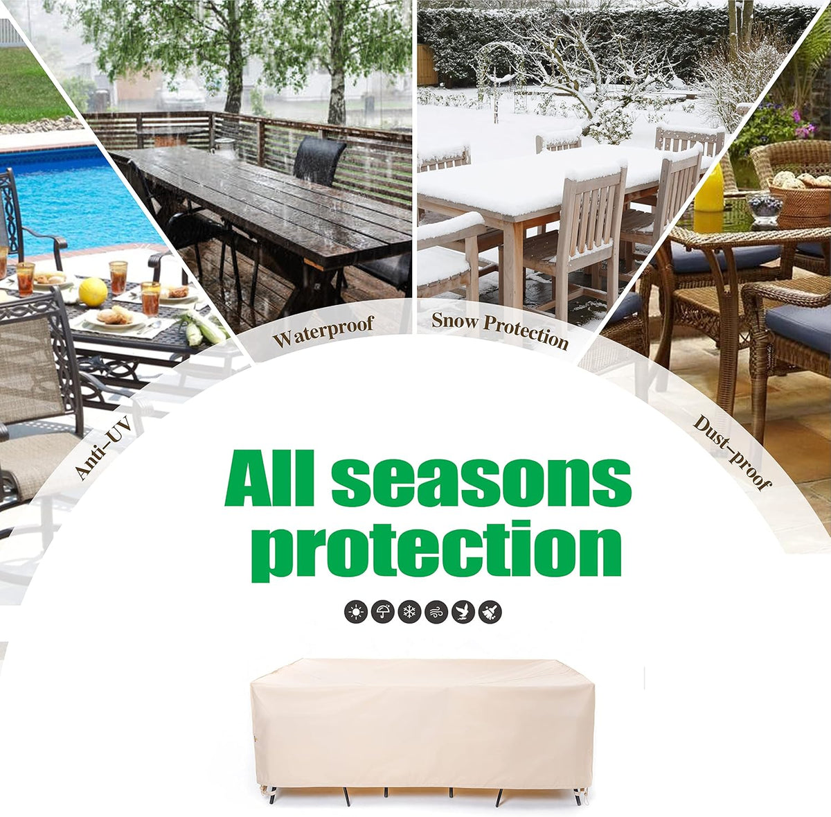 F&J Outdoors Patio Furniture Covers, Beige, 86"W x 44"D x 27.5"H