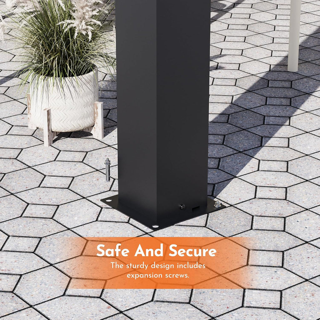 Modern Shade Pergola 12'x24' with USB Power Strip & Net and Curtain, Black