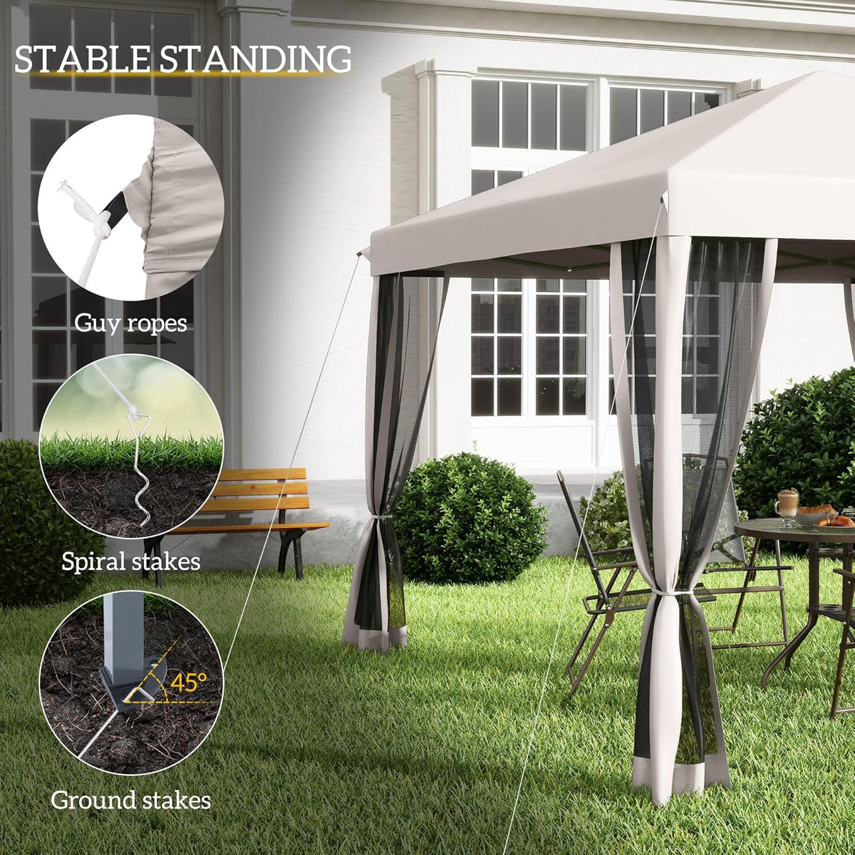 Outsunny 10' x 10' Pop Up Canopy Tent with Netting Carry Bag Beige