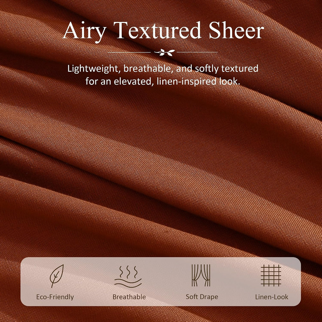 Jowels Terracotta Linen Curtains 102 Inches Long 2 Panels for Living Room