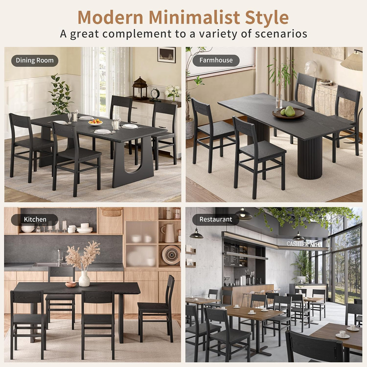 MECHYIN Black Dining Chairs Set of 4, Upgrade Farmhouse Kitchen Room Chair