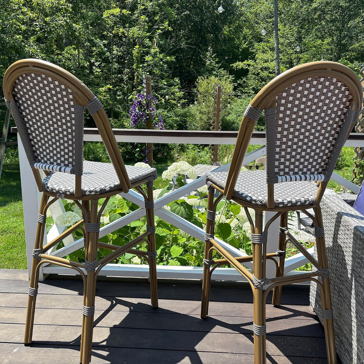 PURPLE LEAF Bar Stools French Bistro Rattan 30" Set of 4 Kitchen, Grey