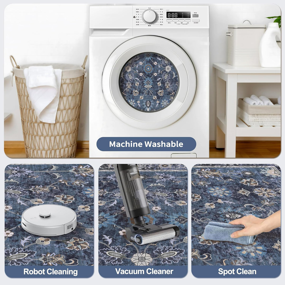 Tangsoo 9x12 Large Blue Area Rug for Living Room,Non Slip,Machine Washable