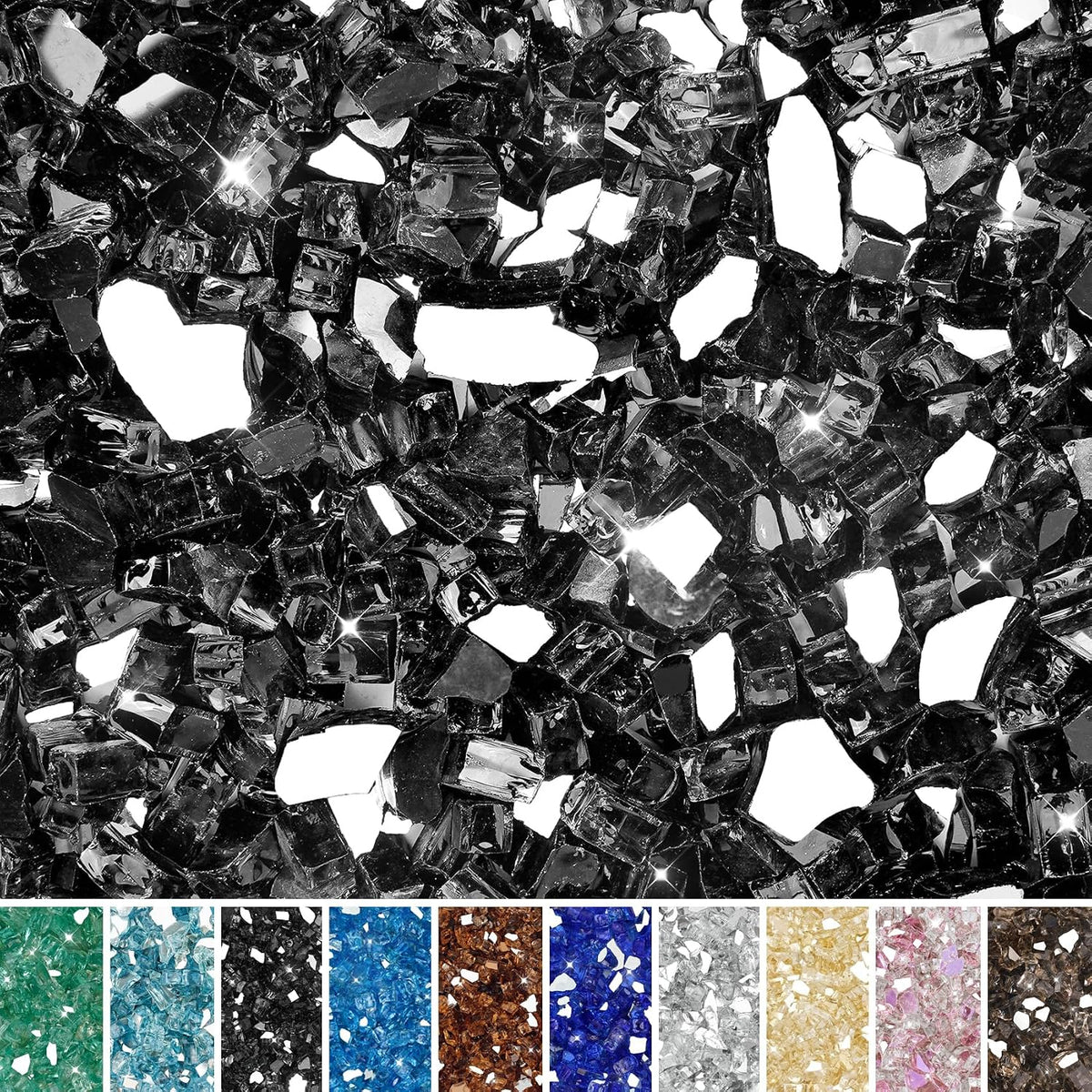 Skyflame 15LB Onyx Black Fire Glass, 1/2 Inch Reflective Fireplace Glass
