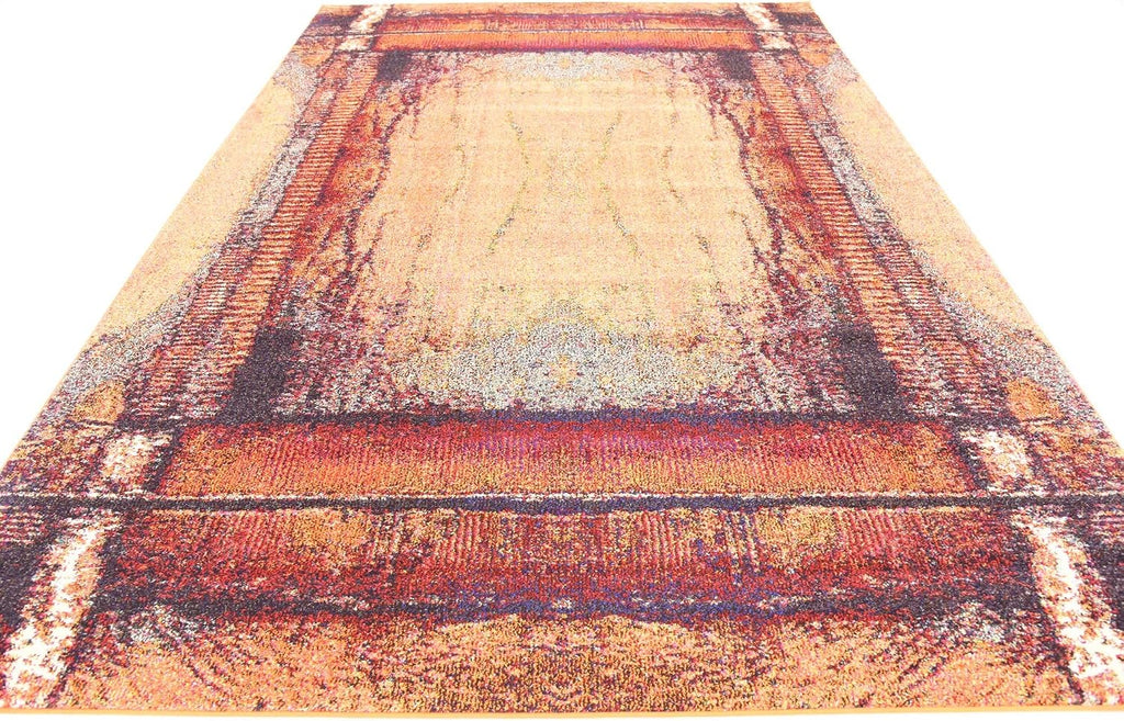 Unique Loom Estrella Collection Rustic, Distressed, Modern, Abstract Area Rug (7' 0 x 10' 0 Rectangular, Orange/Black)