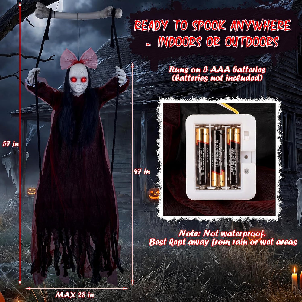 Halloween Decorations Outdoor, Creepy 57” Hanging Swinging Ghost Doll Girl, S...