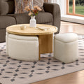 Round Coffee Table with Stools Underneath, 4 Storage Ottomans Chairs&Seats