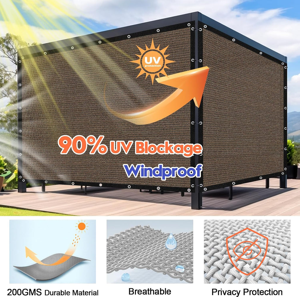 10' X 20' 90% Sun Shade Cloth Outdoor Patio Mocha Pergola Shades Cover Privacy Screen UV Block Porch Screens Canopy for Patio Outside Outdoor