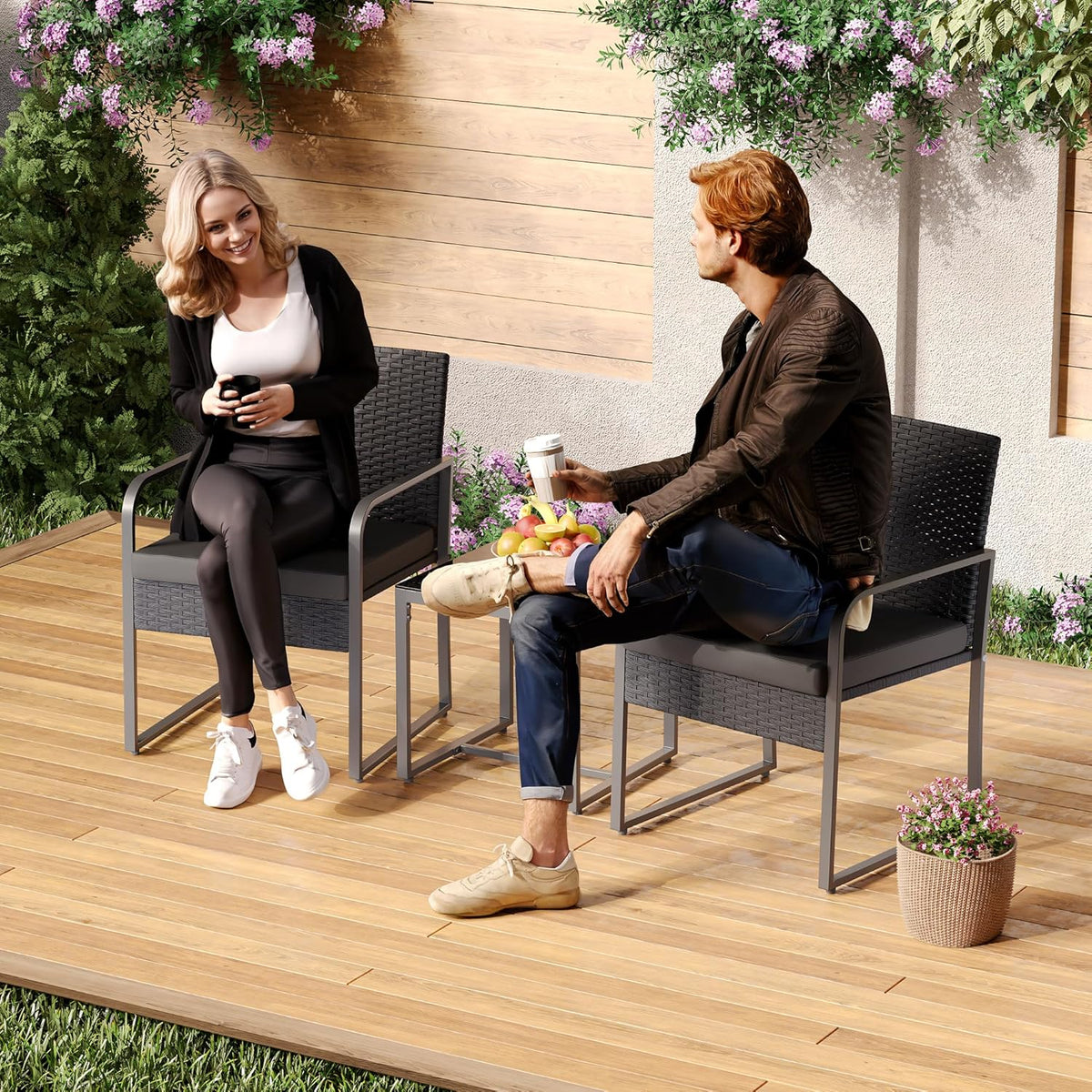 Gizoon 3 Pieces Patio Furniture Sets, Outdoor Rattan Conversation