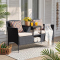Devoko Outdoor Patio Loveseat Rattan 2-Seat Patio Conversation Set, Beige