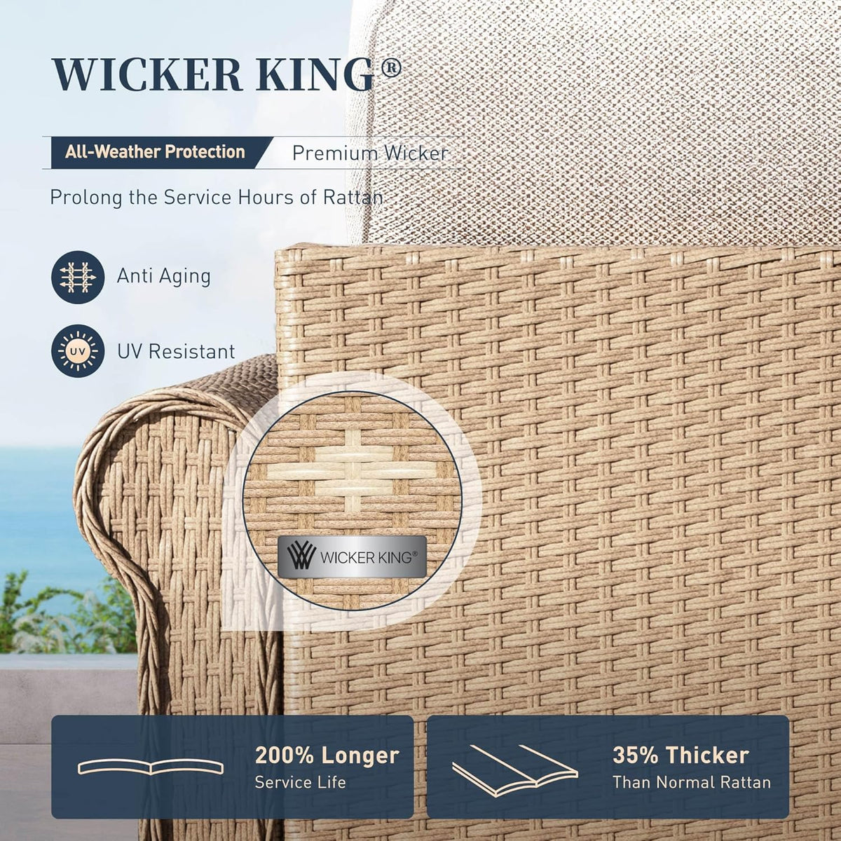SUNSHINE VALLEY, 6 Piece, 5-Seats, Wicker, Patio Conversation Set, Beige