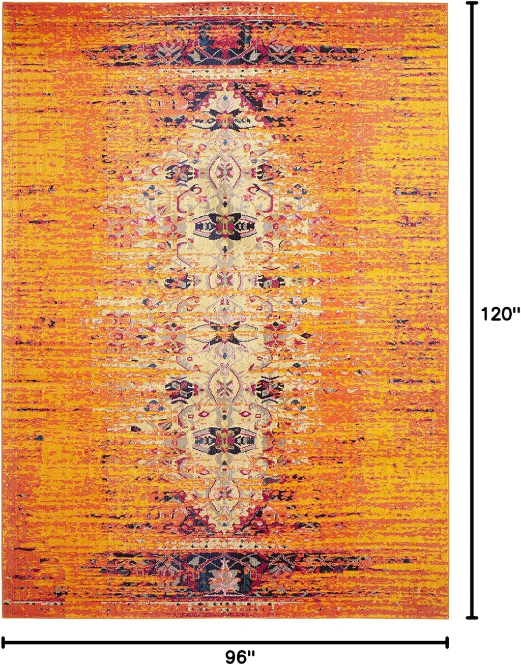 SAFAVIEH Monaco Collection Area Rug - 8' x 10', Orange & Multi, Modern Boho Abstract Distressed Design, Non-Shedding & Easy Care, Ideal for High Traffic Areas in Living Room, Bedroom (MNC209H)